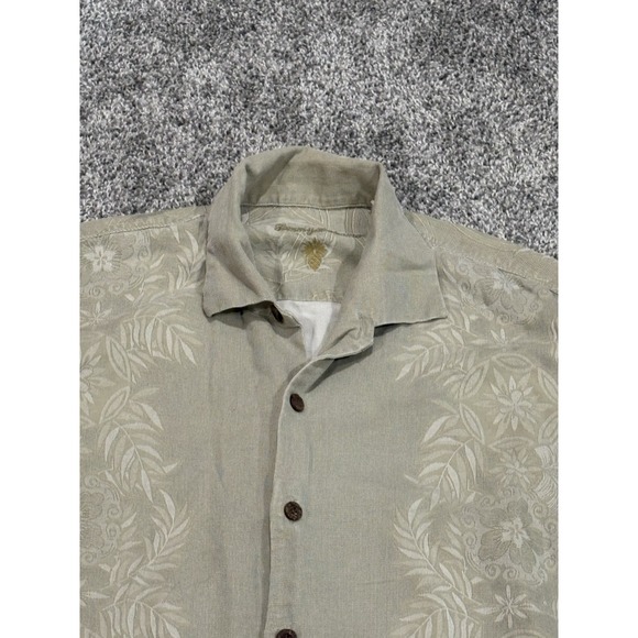 Tommy Bahama Other - Tommy Bahama Mens Large Tan Floral 100% Silk Blend Shirt Short Sleeve Button Up